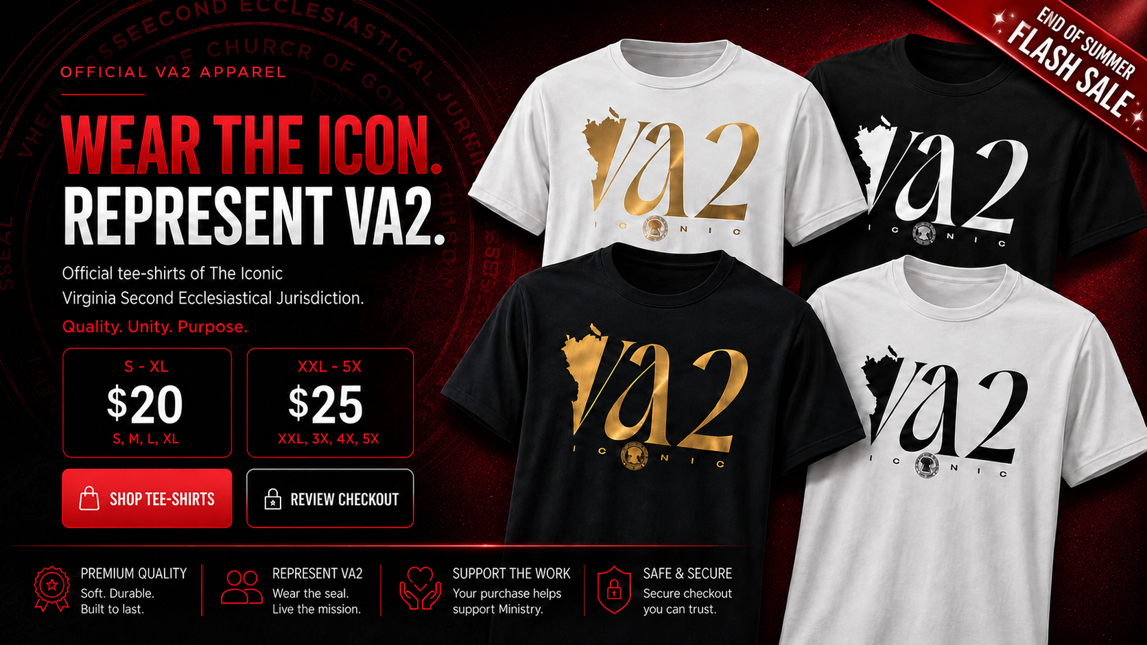 Official VA2 Apparel banner featuring the Wear the Icon. Represent VA2. tee-shirt collection