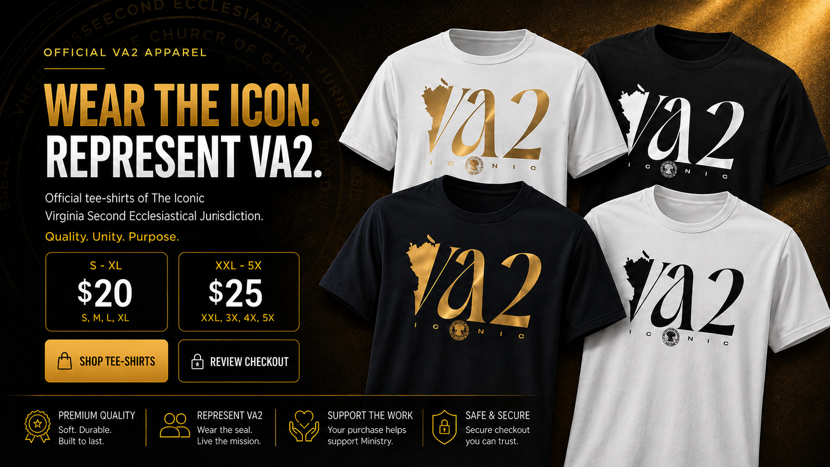 Official VA2 Apparel banner featuring the Wear the Icon. Represent VA2. tee-shirt collection
