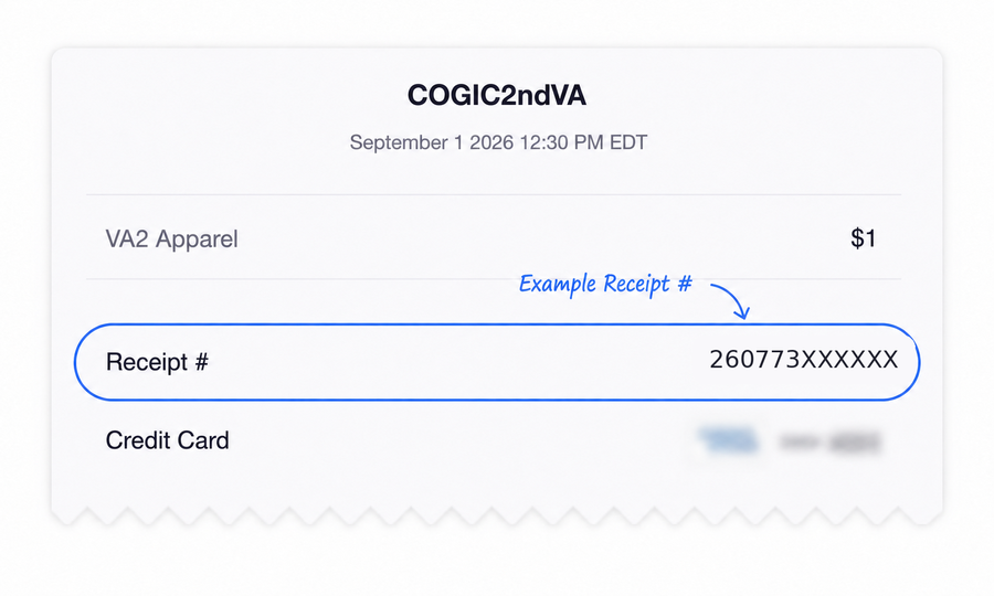 Example Givelify receipt showing where to find the Receipt number