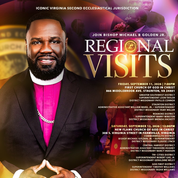 Regional Visits flyer with Bishop Michael B. Golden Jr. for September 11 and September 12, 2026